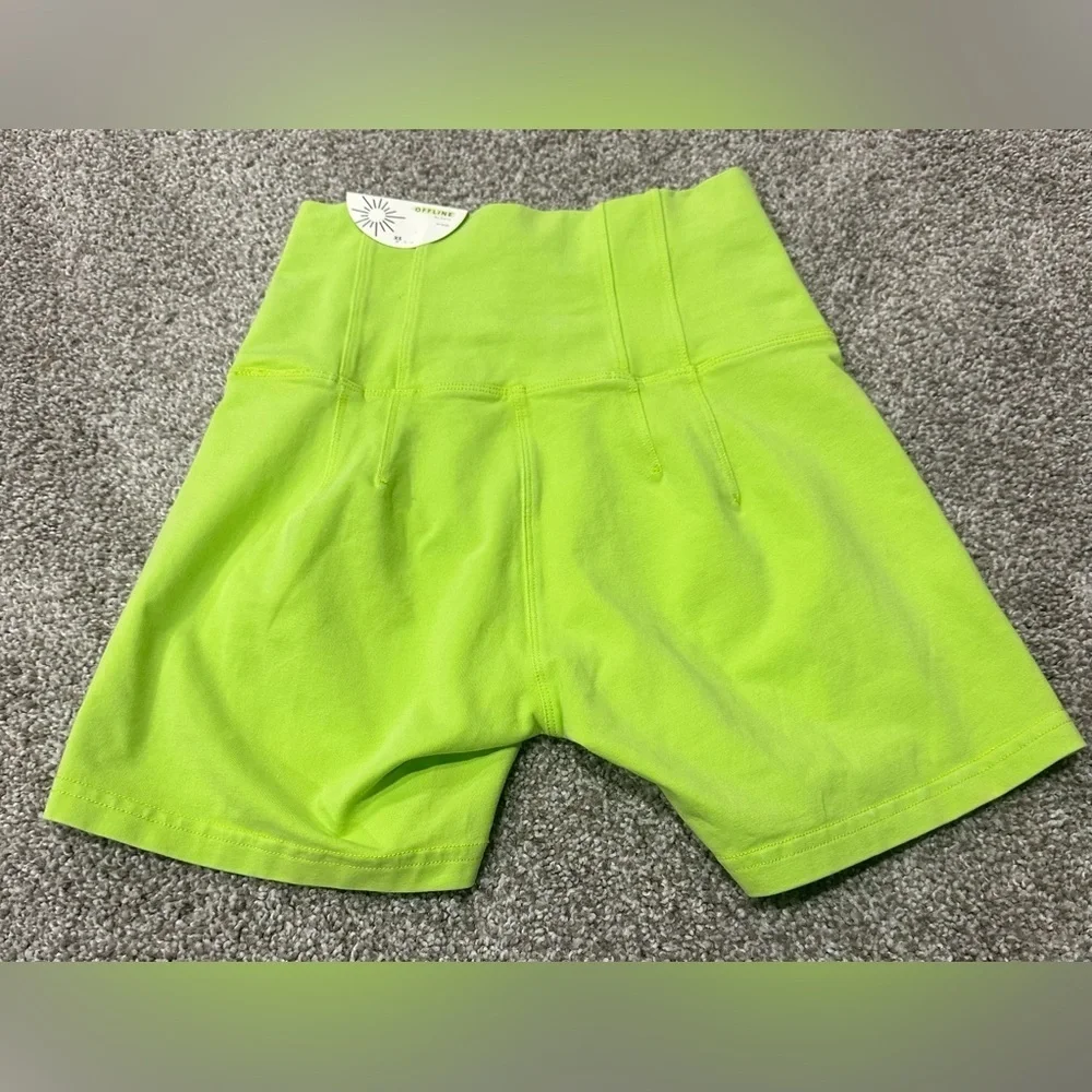 NWT Aerie Shortie Original Short Court Hi Rise Biker Shorts Neon Green XS - Picture 2 of 6